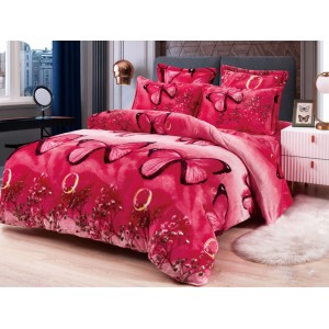 Lenjerie pat dublu, Super Pufoasa COCOLINO, 6 piese, Roz-Multicolor, fluturi