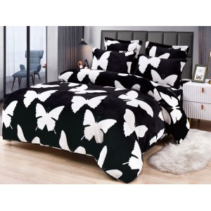 Lenjerie pat dublu, Super Pufoasa COCOLINO, 6 piese, Negru-Alb, fluturi