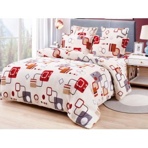 Lenjerie pat dublu, Super Pufoasa COCOLINO, 6 piese, Crem-Multicolor, forme geometrice