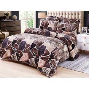 Lenjerie pat dublu, Super Pufoasa COCOLINO, 6 piese, Bej-Maro, forme geometrice