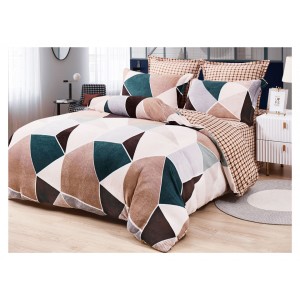 Lenjerie pat dublu, Super Pufoasa COCOLINO, 6 piese, Crem-Multicolor, forme geometrice