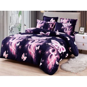 Lenjerie pat dublu, Super Pufoasa COCOLINO, 6 piese, Mov-Lila, fluturi