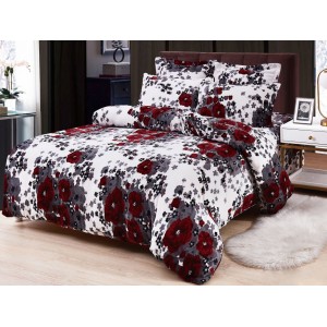 Lenjerie pat dublu, Super Pufoasa COCOLINO, 6 piese, Alb-Multicolor, flori