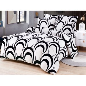 Lenjerie pat dublu, Super Pufoasa COCOLINO, 6 piese, Alb-Negru, model clasic