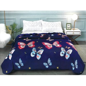 Patura pufoasa cocolino 200x230cm, 300gr/mp, Bleumarin-Roz, fluturi