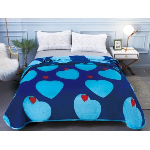 Patura pufoasa cocolino 200x230cm, 300gr/mp, Albastru-Rosu, inimioare