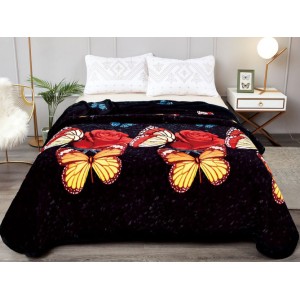 Patura pufoasa cocolino 200x230cm, 300gr/mp, Negru-Rosu, fluturi, trandafiri