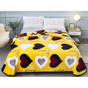 Patura pufoasa cocolino 200x230cm, 300gr/mp, Galben-Negru, inimioare