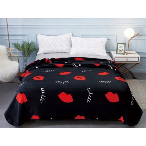 Patura pufoasa cocolino 200x230cm, 300gr/mp, Negru-Rosu, gene