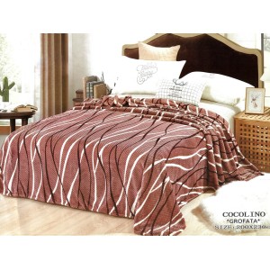 Patura pufoasa cocolino gofrata 200x230cm, 300gr, Maro-Alb, dungi