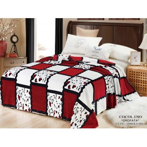 Patura pufoasa cocolino gofrata 200x230cm, 300gr, Rosu-Alb, Patrate