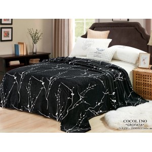 Patura pufoasa cocolino gofrata 200x230cm, 300gr/mp, Negru-Alb, Crengute