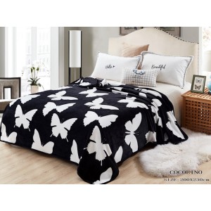 Patura pufoasa cocolino 200x230cm, 300gr/mp, Negru-Alb, Fluturi