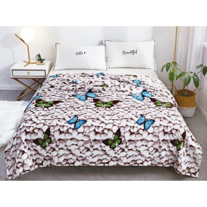 Patura pufoasa cocolino gofrata 200x230cm, 300gr, Gri-Albastru, fluturi, pietre