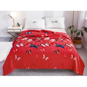 Patura pufoasa cocolino gofrata 200x230cm, 300gr, Roz-Albastru, fluturi