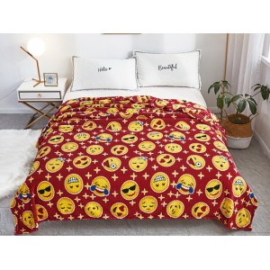 Patura pufoasa cocolino gofrata 200x230cm, 300gr, Rosu-Galben, emoticoane