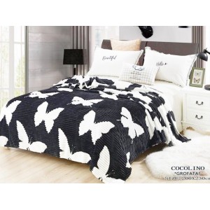 Patura pufoasa cocolino gofrata 200x230cm, 300gr/mp, Negru-Alb, Fluturi
