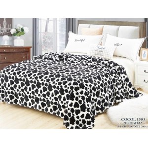 Patura pufoasa cocolino gofrata 200x230cm, 300gr/mp, Crem-Negru, Animal Print