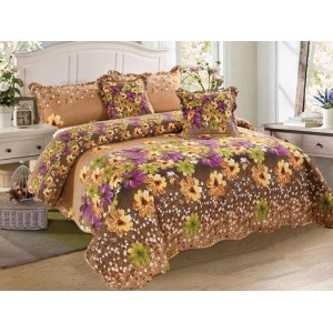 Cuvertura pat dublu din Bumbac Finet, 5 PIESE, Multicolor, flori