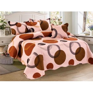 Cuvertura pat dublu din Bumbac Finet, 5 PIESE, Maro, cercuri