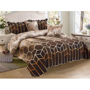Cuvertura pat dublu din Bumbac Finet, 5 PIESE, Maro, forme geometrice