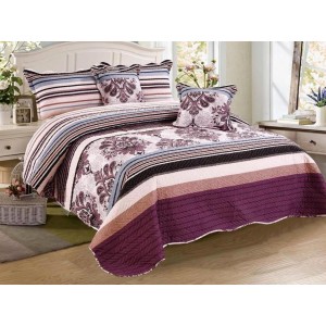 Cuvertura pat dublu din Bumbac Finet, 5 PIESE, Multicolor, model clasic