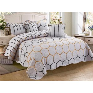 Cuvertura pat dublu din Bumbac Finet, 5 PIESE, Gri, forme geometrice