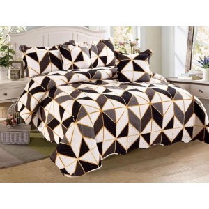 Cuvertura pat dublu din Bumbac Finet, 5 PIESE, Maro, forme geometrice