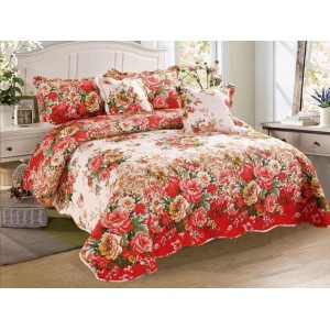 Cuvertura pat dublu din Bumbac Finet, 5 PIESE, Multicolor, flori