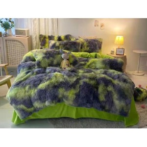 Lenjerie pat super pufoasa COCOLINO Fluffy 4 piese Verde-Gri