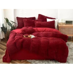 Lenjerie pat super pufoasa COCOLINO Fluffy 6 piese Visiniu