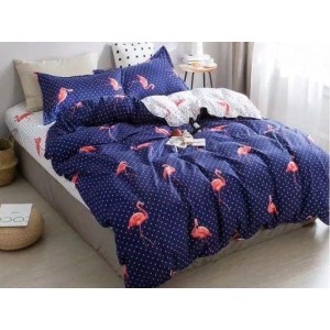 Lenjerie pat dublu, FINET, 6 piese, Bleumarin-Roz, flamingo Lenjerie pat dublu, FINET, 6 piese, Bleumarin-Roz, flamingo