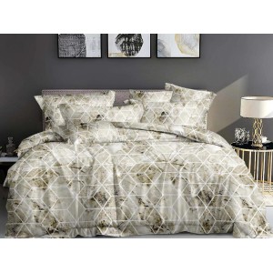 Lenjerie pat dublu,  FINET, 6 piese, Gri, forme geometrice