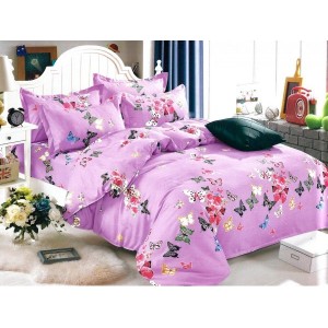 Lenjerie pat dublu, FINET, 6 piese, Lila, fluturi Lenjerie pat dublu, FINET, 6 piese, Lila, fluturi