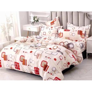 Lenjerie pat dublu, FINET, 6 piese, Bej-Multicolor, forme geometrice Lenjerie pat dublu, FINET, 6 piese, Bej-Multicolor, forme geometrice