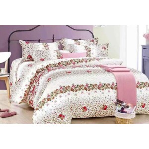 Lenjerie pat dublu,  FINET, 6 piese, Alb-Multicolor, flori