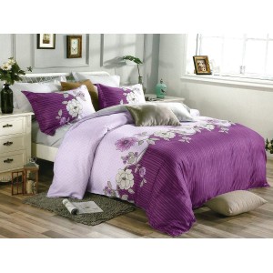 Lenjerie pat dublu,  FINET, 6 piese, Lila-Mov, flori