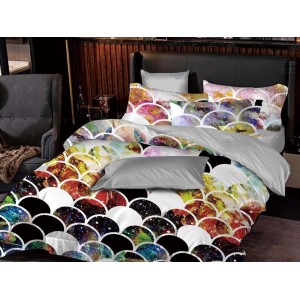 Lenjerie pat dublu, FINET, 6 piese, Multicolor, solzi Lenjerie pat dublu, FINET, 6 piese, Multicolor, solzi