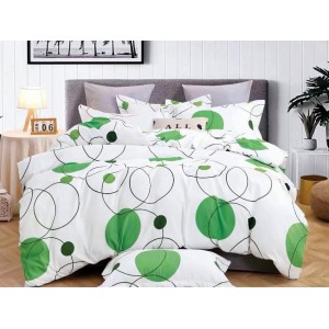 Lenjerie pat dublu, FINET, 6 piese, Alb-Verde, cercuri, buline Lenjerie pat dublu, FINET, 6 piese, Alb-Verde, cercuri, buline