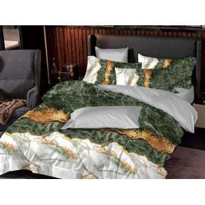 Lenjerie pat dublu, FINET, 6 piese, Verde-Multicolor, marmura Lenjerie pat dublu, FINET, 6 piese, Verde-Multicolor, marmura