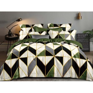 Lenjerie pat dublu, FINET, 6 piese, Crem-Verde, forme geometrice Lenjerie pat dublu, FINET, 6 piese, Crem-Verde, forme geometrice