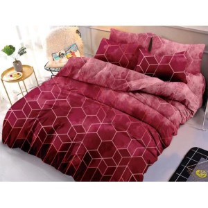 Lenjerie pat dublu, FINET, 6 piese, Visiniu-Roz, forme geometrice Lenjerie pat dublu, FINET, 6 piese, Visiniu-Roz, forme geometrice