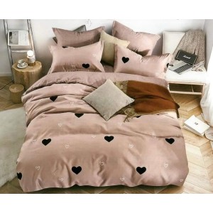 Lenjerie pat dublu,  FINET, 6 piese, Bej-Negru, inimioare