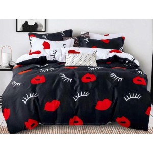 Lenjerie pat dublu, FINET, 6 piese, Alb-Negru, gene si buze Lenjerie pat dublu, FINET, 6 piese, Alb-Negru, gene si buze