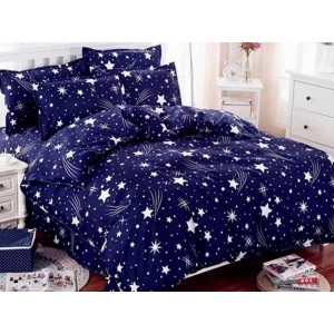 Lenjerie pat dublu, FINET, 6 piese, Bleumarin, stelute Lenjerie pat dublu, FINET, 6 piese, Bleumarin, stelute