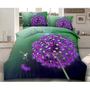 Lenjerie pat dublu,  FINET, 6 piese, IDENTICA CU POZA, cu elastic, Verde-Mov, flori