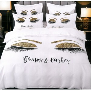 Lenjerie pat dublu,  FINET, 6 piese, IDENTICA CU POZA, Alb-Negru, gene