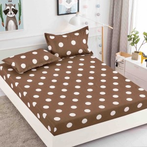 Cearsaf cu elastic, Bumbac FINET, 160/180x200cm, 2 fete de perne 50x70cm, Jojo Home, Maro, buline