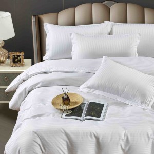 Lenjerie HoReCa, pat dublu, Damasc Finetat Deluxe cu Elastic, 6 piese, Jojo Home, Alb