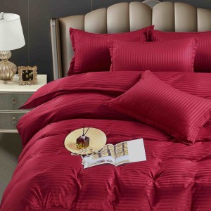 Lenjerie HoReCa, pat dublu, Damasc Finetat Deluxe, 6 piese, Jojo Home, Visiniu